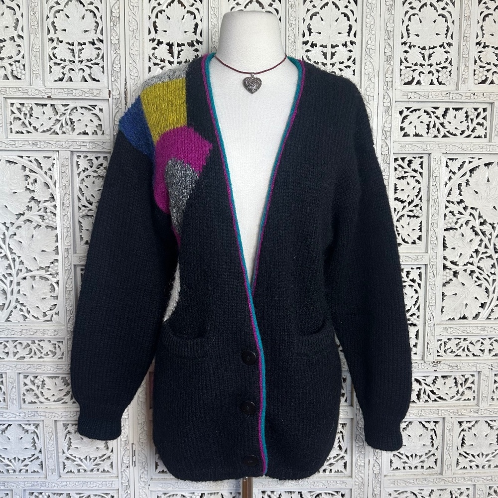Vintage‎ Cervelle Mohair Wool Blend Colorful Abstract Chunky Grandpa Cardigan